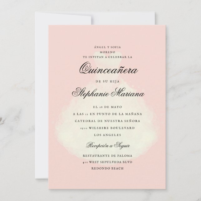 Blush Pink Romantic Dress Quinceañera Invitation (Front)