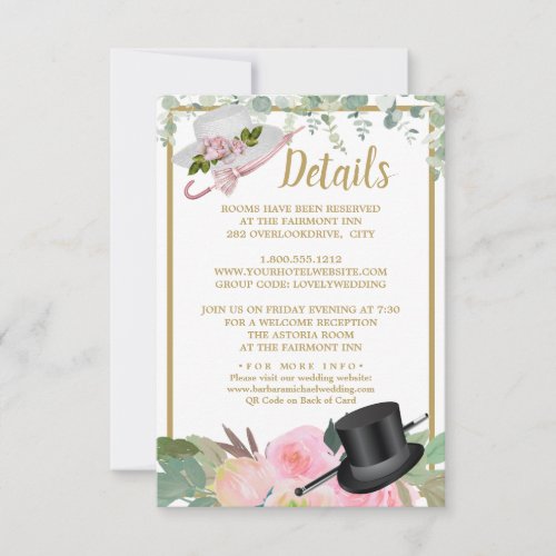 Blush Pink Romantic Floral Wedding Details Card