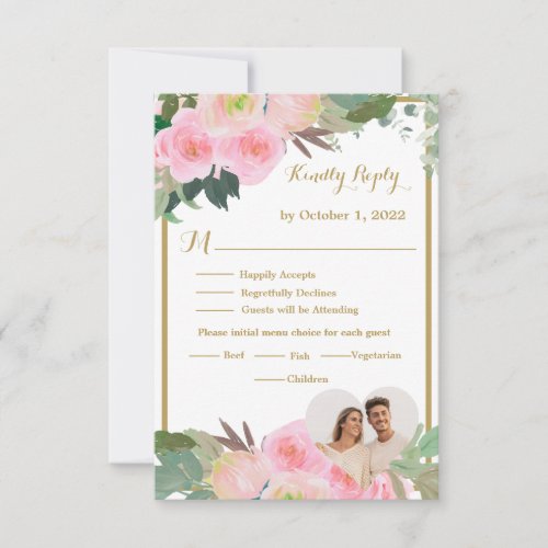 Blush Pink Romantic Floral Wedding   RSVP Card