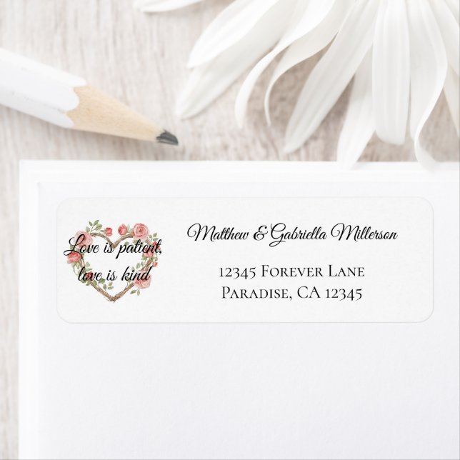 Blush Pink Romantic Red Rose Floral Heart Wedding Label (Insitu)