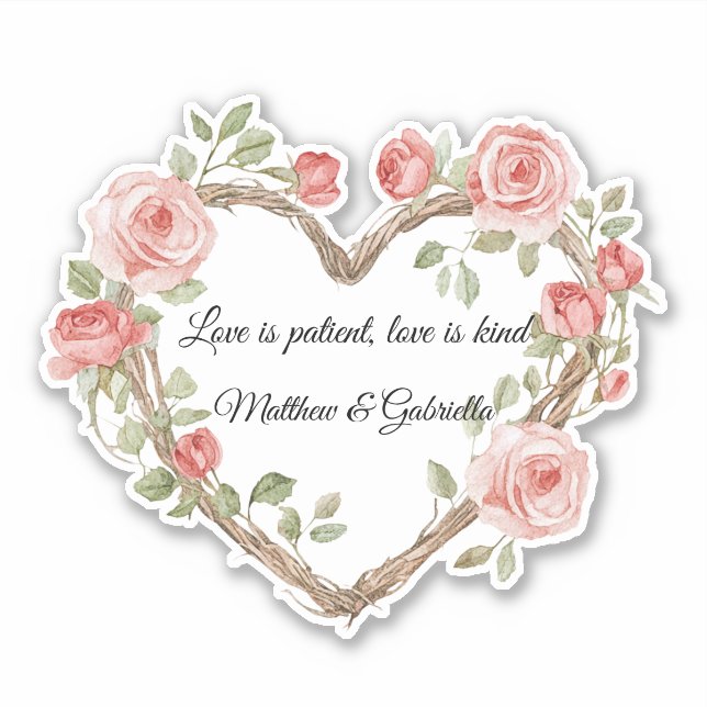 Blush Pink Romantic Red Rose Floral Heart Wedding Sticker (Front)