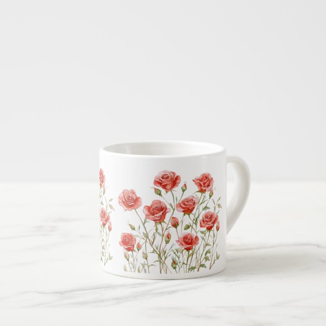 Blush Pink Romantic Red Roses Bridal Shower Espresso Cup (Front Right)