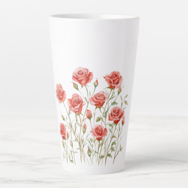 Blush Pink Romantic Red Roses Bridal Shower Latte Mug (Front)
