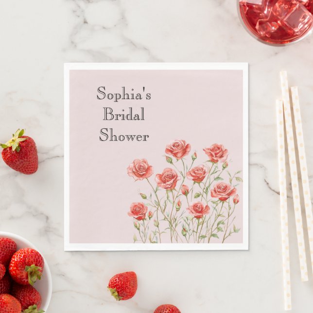Blush Pink Romantic Red Roses Bridal Shower Napkins (Insitu)