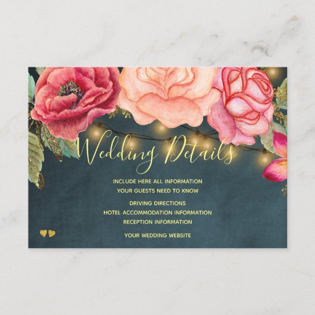 Blush pink romantic roses wedding guest details enclosure card (Front)