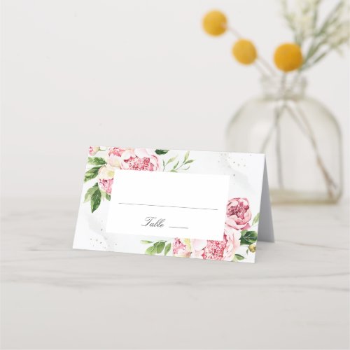 Blush Pink Romantic Summer Floral Bridal Shower Place Card