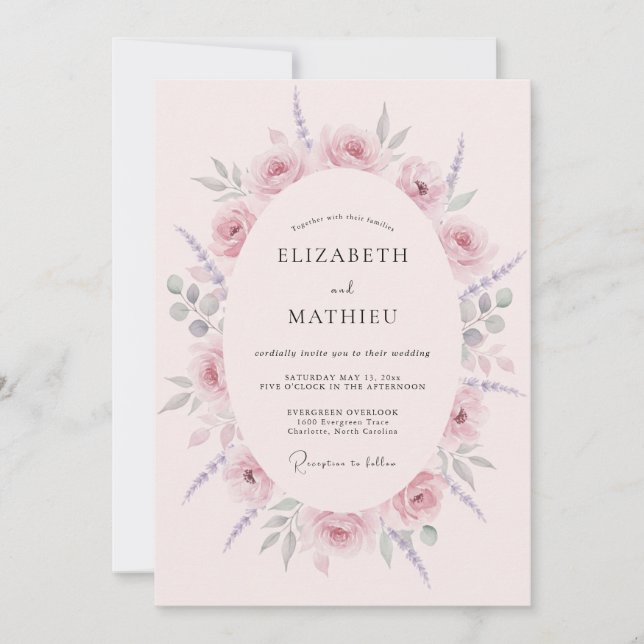 Blush Pink Romantic Watercolor Wedding Invitation (Front)