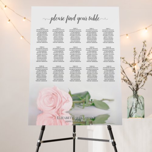 Blush Pink Rose 15 Table Wedding Seating Chart Foam Board