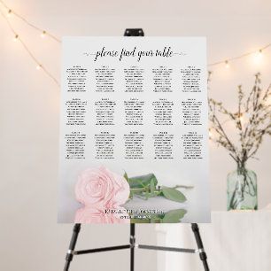 Blush Pink Rose 15 Table Wedding Seating Chart Foam Board