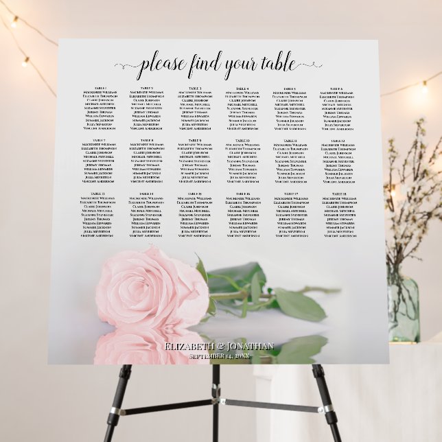 Blush Pink Rose 18 Table Wedding Seating Chart Foam Board (In Situ (Stand))