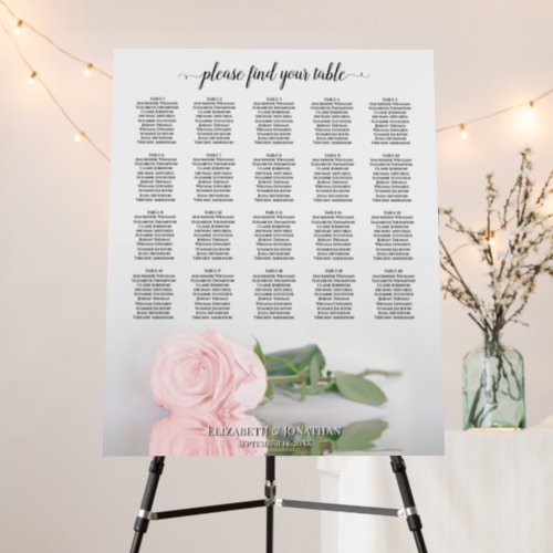 Blush Pink Rose 20 Table Wedding Seating Chart Foam Board