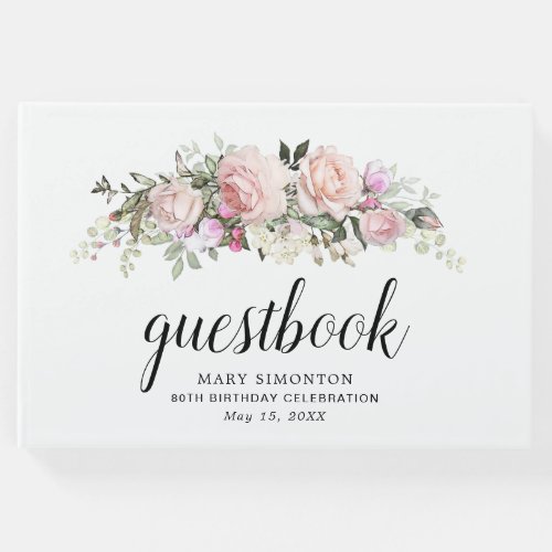 Blush Pink Rose 80th Birthday Party Guest Book