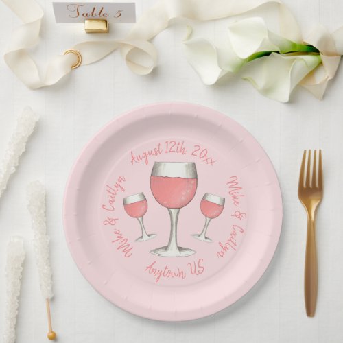 Blush Pink Rose All Day Ros Wine Bridal Shower Paper Plates
