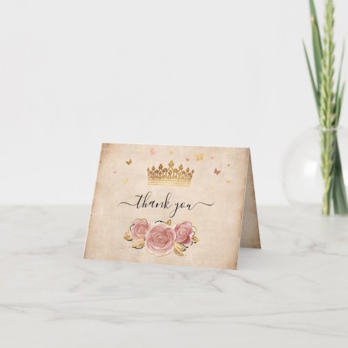 Blush Pink Rose and Gold Elegant Watercolor Folded Thank You Card