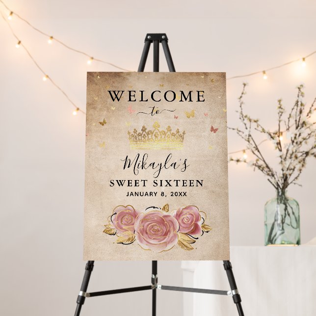 Blush Pink Rose and Gold Elegant Welcome Party Foam Board (In Situ (Stand))