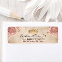 Blush Pink Rose and Gold Floral Return Address