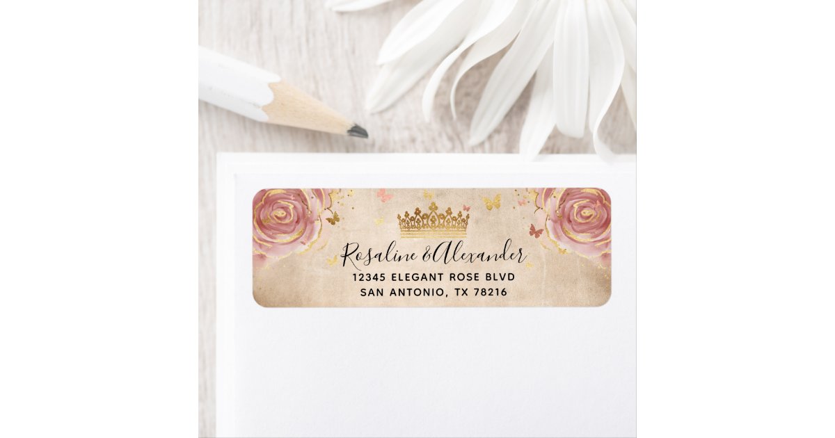 Blush Pink Rose and Gold Floral Return Address Label | Zazzle