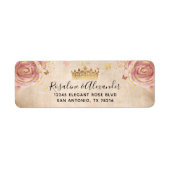 Blush Pink Rose and Gold Floral Return Address Label (Front)