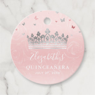 Blush Pink Rose and Silver Crown Thank You Gift Favor Tags