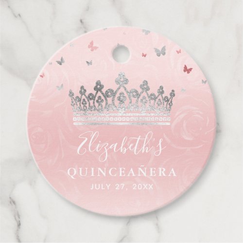 Blush Pink Rose and Silver Crown Thank You Gift Favor Tags