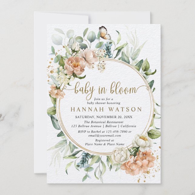 Blush Pink Rose Baby in Bloom Baby Shower Invitation (Front)