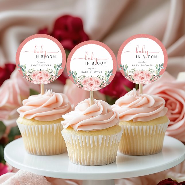 Blush Pink Rose Baby in Bloom Shower  Classic Round Sticker (Creator Uploaded)