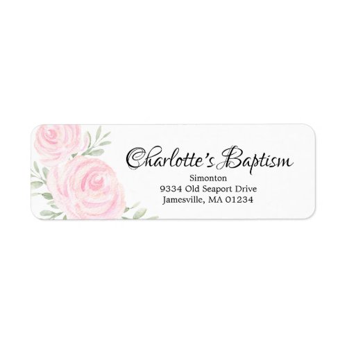 Blush Pink Rose Baptism Return Address Labels