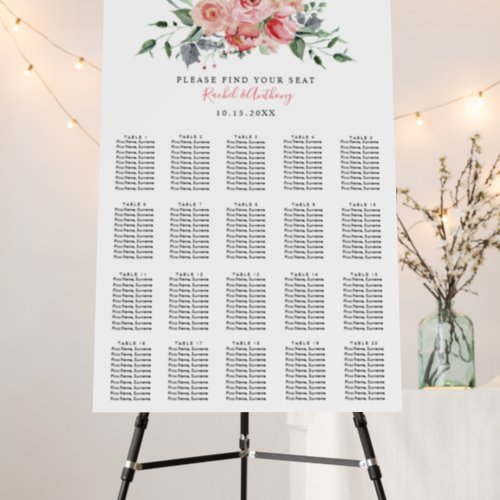 Blush Pink Rose Boho Wedding Seating Chart Guest Foam Board