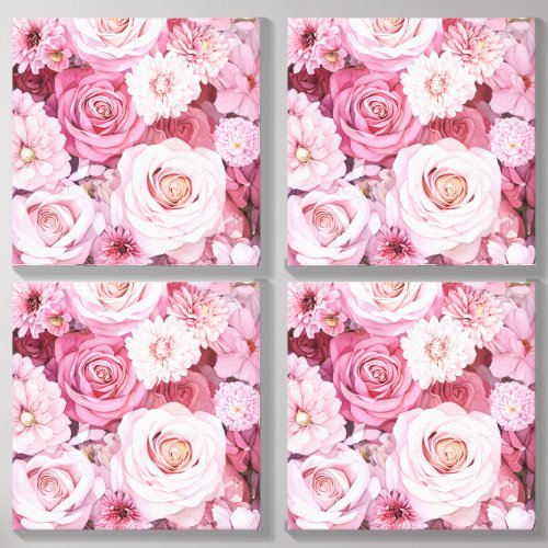 Blush Pink Rose Bouquet Floral Art | Romantic Vint Canvas Photo Tile