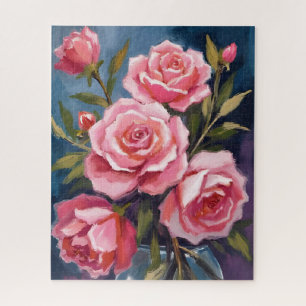 Blush Pink Rose Bouquet Painted Jigsaw Puzzle