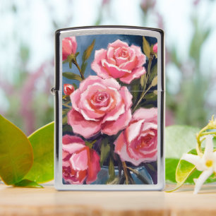 Blush Pink Rose Bouquet Painted Zippo Lighter