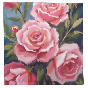 Blush Pink Rose Bouquet Painting Cloth Napkin