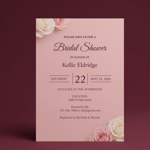 Blush Pink Rose Bridal Shower Invitation