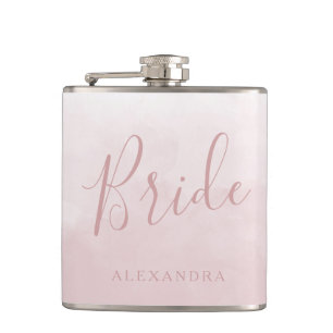 Blush Pink Rose Bride Wedding Favor Name Gift Flask