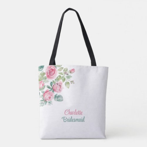 Blush Pink Rose Bridesmaid Bachelorette Floral  Tote Bag