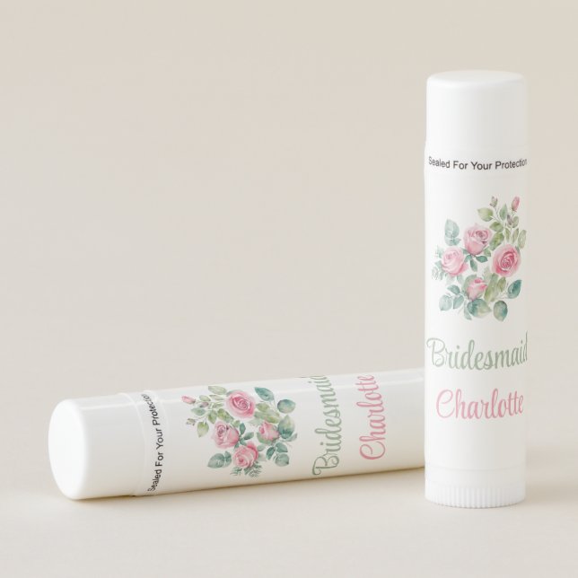 Blush Pink Rose Bridesmaid Bridal shower Floral  Lip Balm (Front)