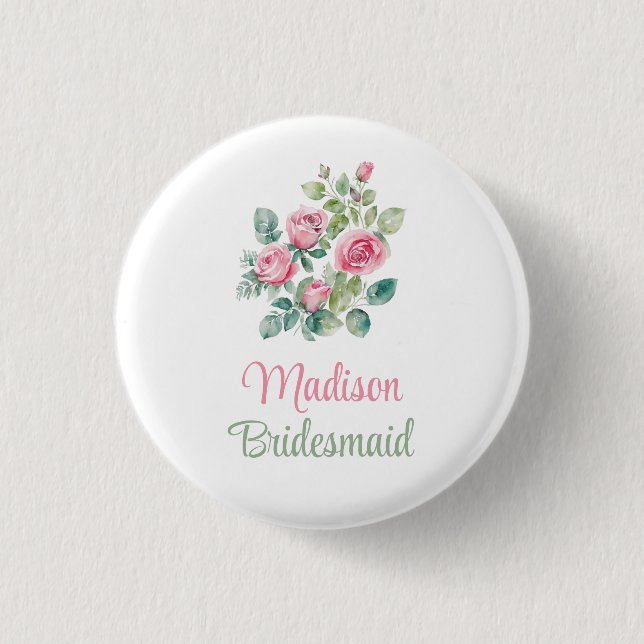 Blush Pink Rose Bridesmaid Button (Front)