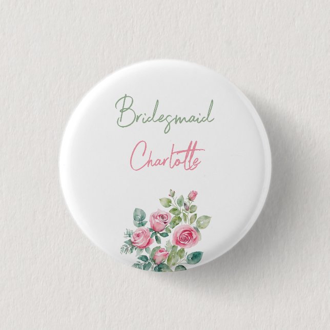 Blush Pink Rose Bridesmaid Floral bridal shower Button (Front)