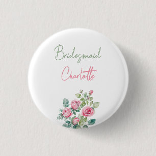 Blush Pink Rose Bridesmaid Floral bridal shower Button
