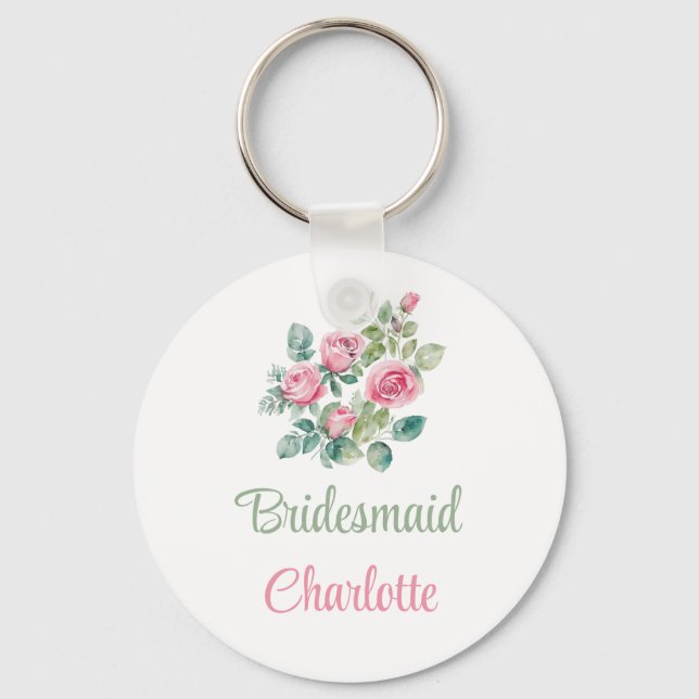 Blush Pink Rose Bridesmaid Keychain (Front)