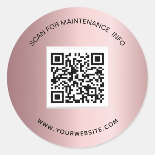 Blush pink rose business qr code maintenance info classic round sticker
