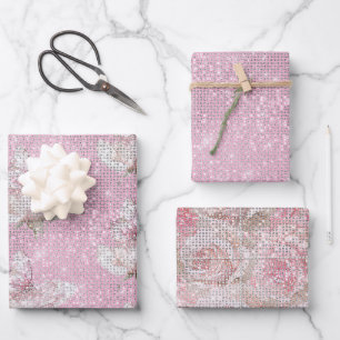 Blush Pink Rose Butterfly Sparkle Birthday Wrapping Paper Sheets