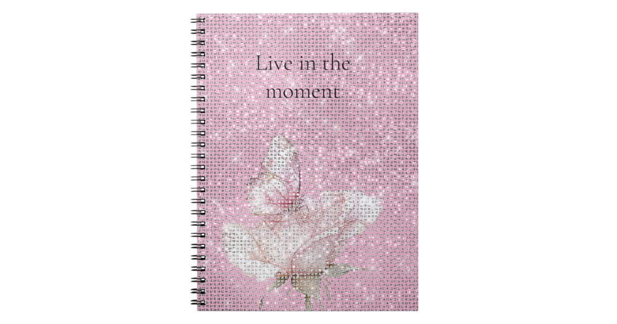 Notebook Pink Roses Blush Pink Rose Butterfly Sparkle Notebook | Zazzle