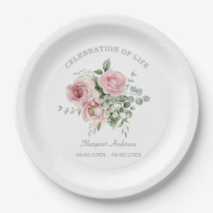 Blush Pink Rose Celebration of Life Paper Plates