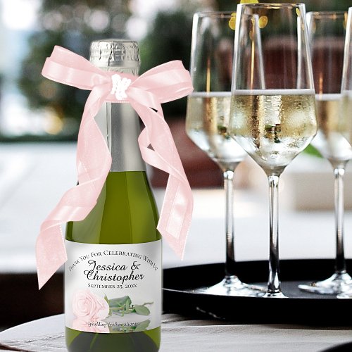 Blush Pink Rose Classy Wedding Thank You Mini Sparkling Wine Label