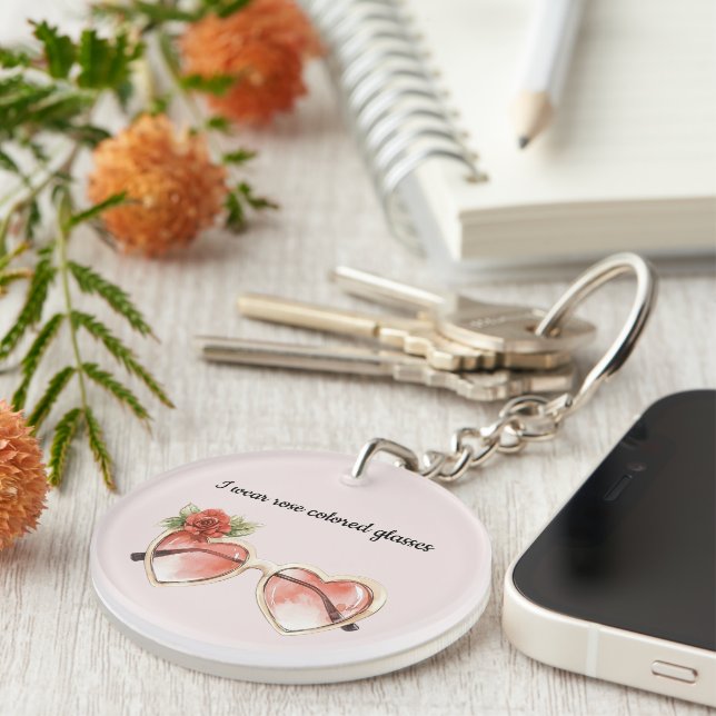 Blush Pink Rose Colored Sunglasses Keychain (Front Right)