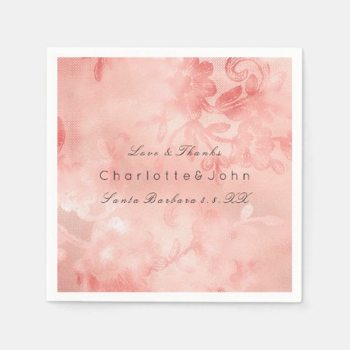 Blush Pink Rose Coral Gold White Floral Glam Lace Paper Napkins