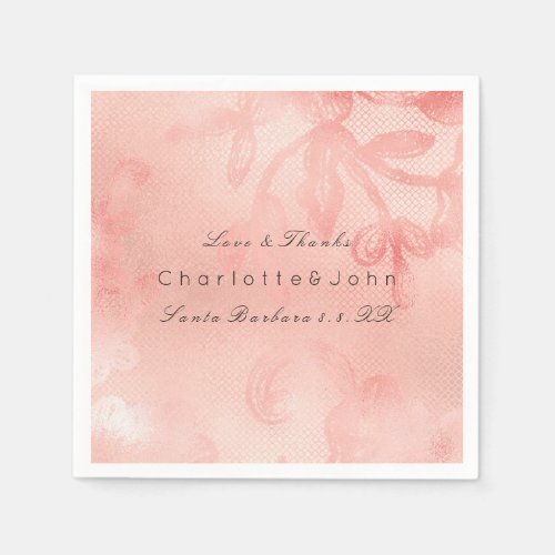 Blush Pink Rose Coral Gold White Floral Lux Lace Napkins