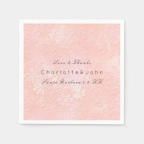 Blush Pink Rose Coral Gold White Floral Lux Party Paper Napkins