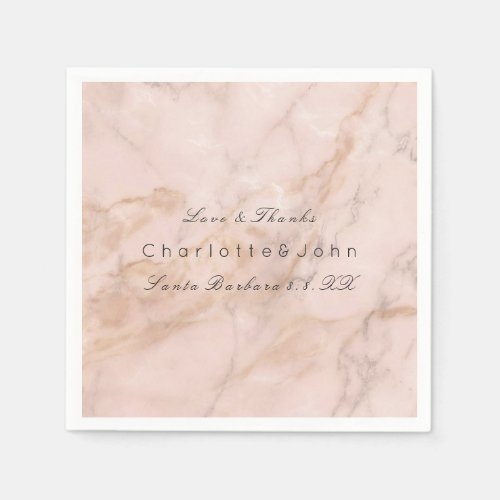 Blush Pink Rose Coral Gold White Gray Marble Party Napkins